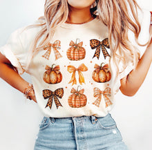 Load image into Gallery viewer, Leopard Plaid Print Bows Shirt | Women’s Fall Pumpkin Graphic Tee
